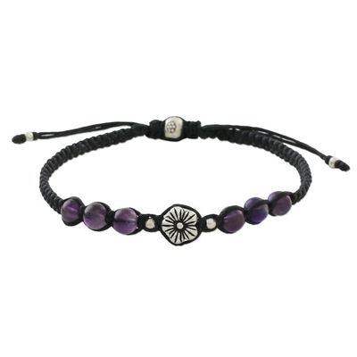 Alternate image for Floral Amethyst and Karen Silver Beaded Bracelet Calm and Tranquil