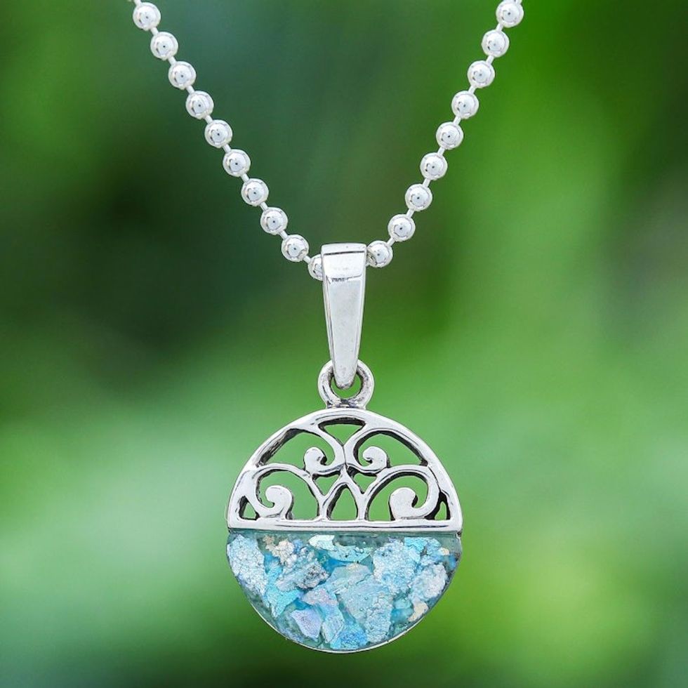 Hand Crafted Roman Glass Pendant Necklace 'Morning Moon'