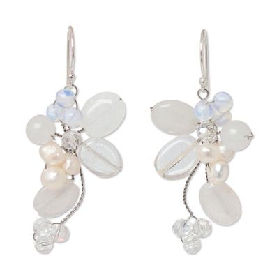 Alternate image for Pearl and Quartz Dangle Earrings Radiant Bouquet