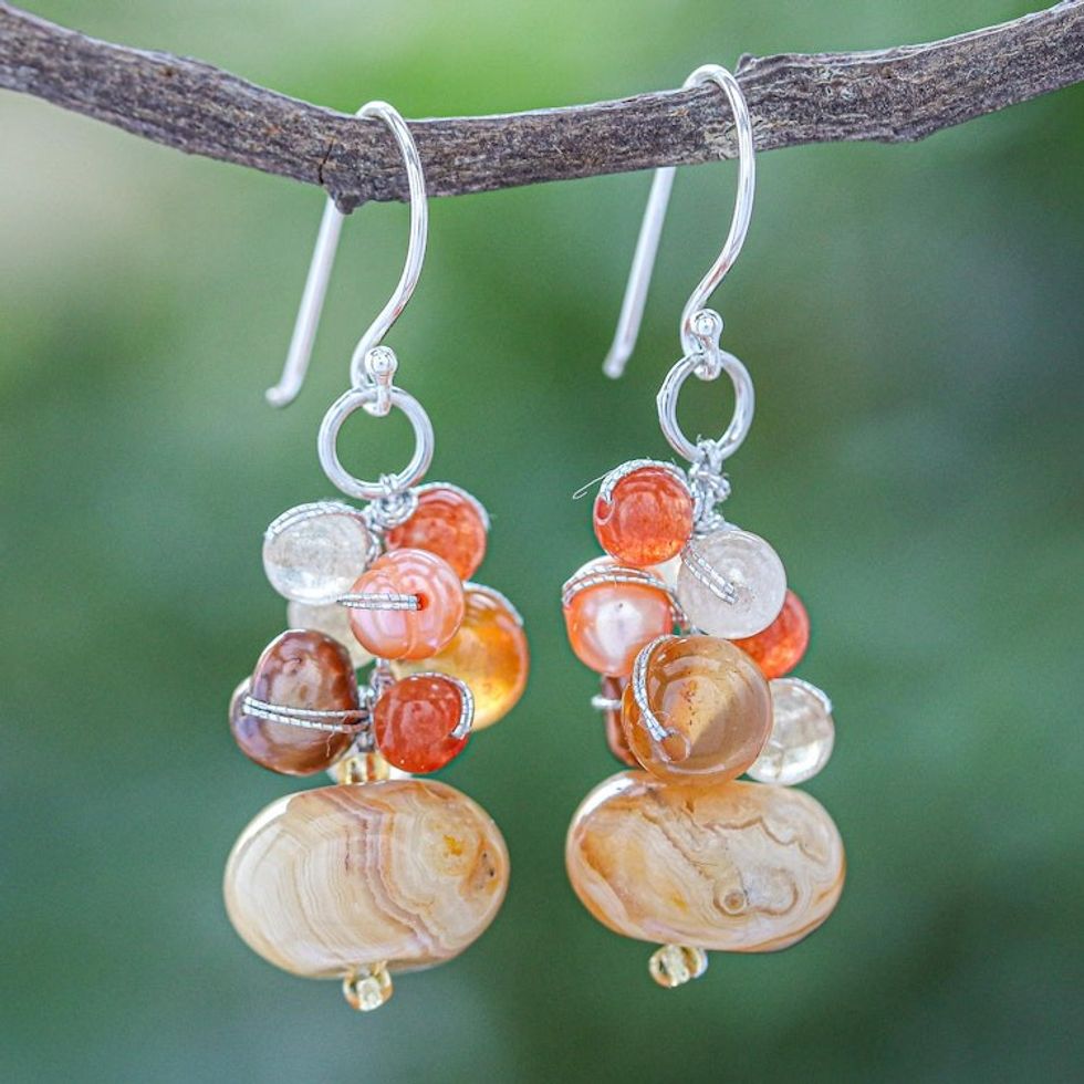 Peach Colored Multistone Beaded Earrings from Thailand 'Apricot Love'