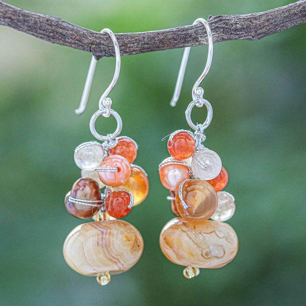 Alternate image for Peach Colored Multistone Beaded Earrings from Thailand Apricot Love
