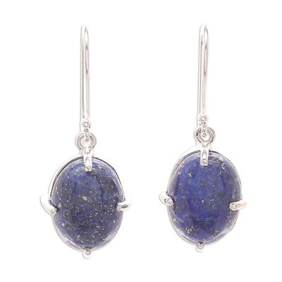Alternate image for Lapis Lazuli Cabochon Sterling Silver Dangle Earrings Early Evening
