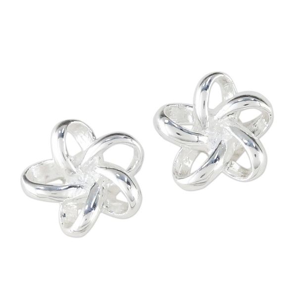 Alternate image for Handcrafted Thai Sterling Silver Floral Stud Earrings Floral Delicacy
