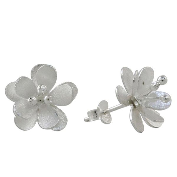 Alternate image for Flower-Shaped Sterling Silver Button Earrings from Thailand Fantastic Blossoms