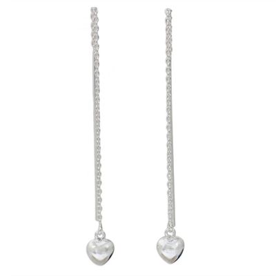 Alternate image for Sterling Silver Dangle Threader Earrings with Hearts Chain of Love