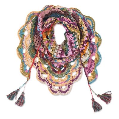 Alternate image for Handcrafted Colorful Crocheted Acrylic Capelet with Tassels Multicolor Feelings