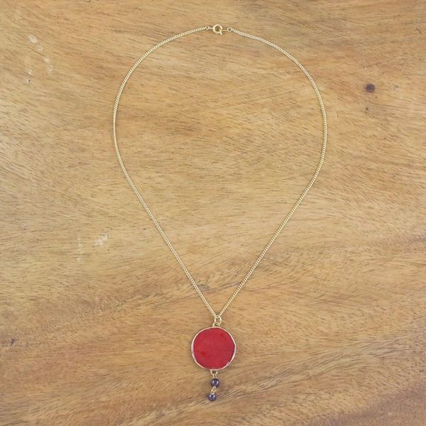 Alternate image for Garnet and Gold Plated Natural Rose Petal Pendant Necklace Autumn Red Rose