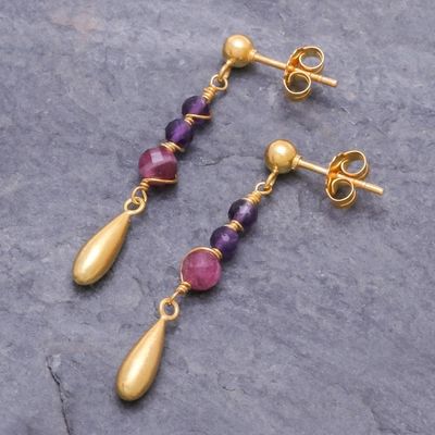 Alternate image for Gold Plated Tourmaline and Amethyst Dangle Earrings Aria