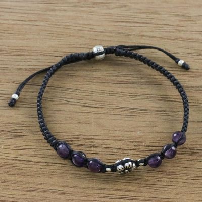 Alternate image for Floral Amethyst and Karen Silver Beaded Bracelet Calm and Tranquil