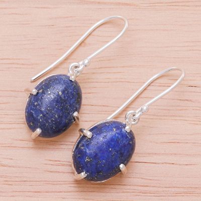 Alternate image for Lapis Lazuli Cabochon Sterling Silver Dangle Earrings Early Evening
