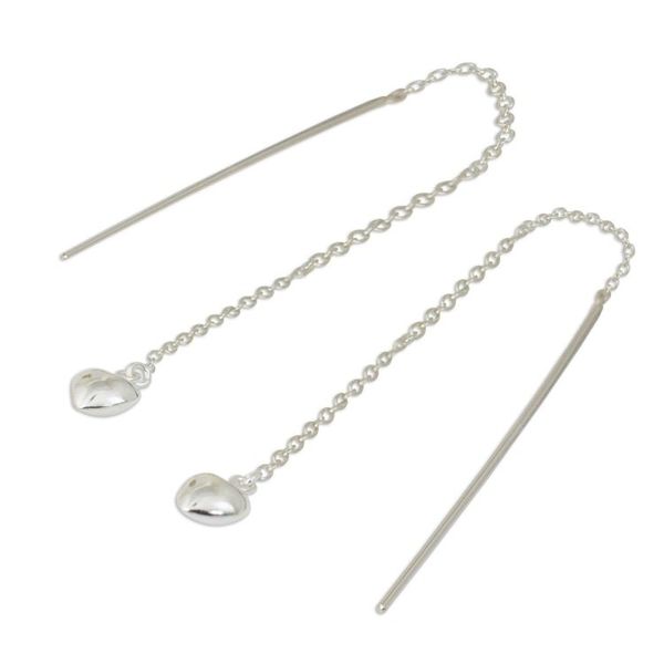 Alternate image for Sterling Silver Dangle Threader Earrings with Hearts Chain of Love