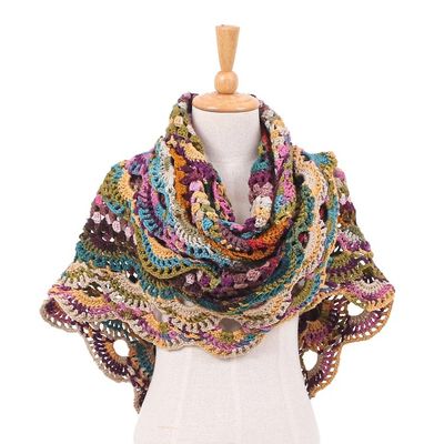 Alternate image for Handcrafted Colorful Crocheted Acrylic Capelet with Tassels Multicolor Feelings