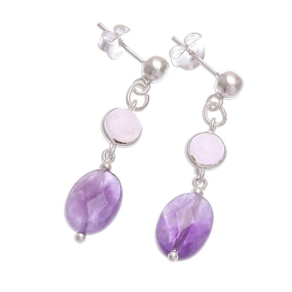 Alternate image for Rose Quartz and Faceted Amethyst Post Dangle Earrings Lilac Season