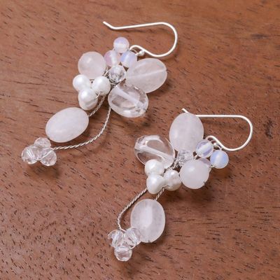 Alternate image for Pearl and Quartz Dangle Earrings Radiant Bouquet