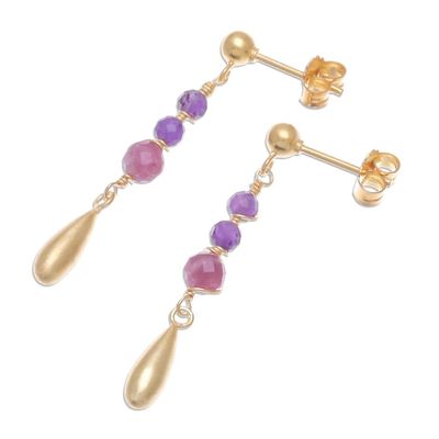 Alternate image for Gold Plated Tourmaline and Amethyst Dangle Earrings Aria
