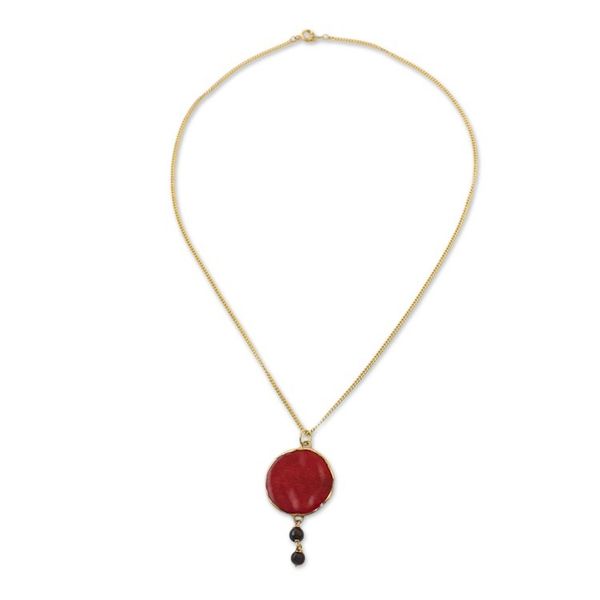 Alternate image for Garnet and Gold Plated Natural Rose Petal Pendant Necklace Autumn Red Rose