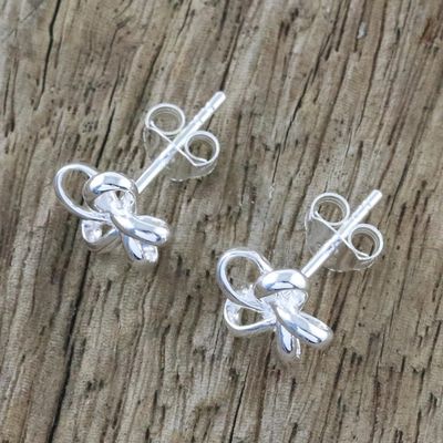 Alternate image for Handcrafted Thai Sterling Silver Floral Stud Earrings Floral Delicacy