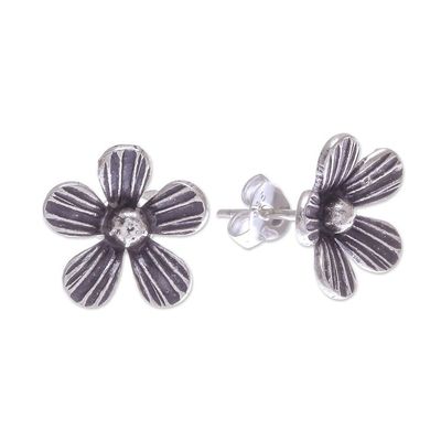 Alternate image for Hand Crafted Sterling Silver Floral Button Earrings Striped Flowers