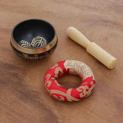 Alternate image for Brass Alloy Singing Bowl Set with Sanskrit Writing 3 Pcs Spirit Mantra