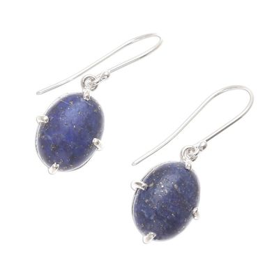 Alternate image for Lapis Lazuli Cabochon Sterling Silver Dangle Earrings Early Evening