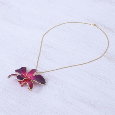 Alternate image for Gold-Plated Orchid Petal Pendant Necklace and Brooch Orchid Magic in Red