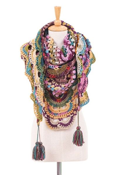 Alternate image for Handcrafted Colorful Crocheted Acrylic Capelet with Tassels Multicolor Feelings