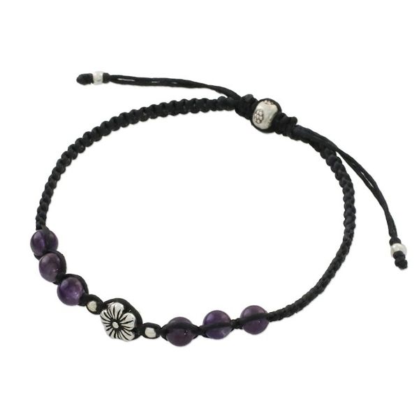 Alternate image for Floral Amethyst and Karen Silver Beaded Bracelet Calm and Tranquil