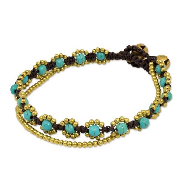 Alternate image for Hand Knotted Beaded Bracelet with Calcite and Brass Bells Serene Sky