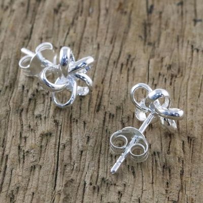 Alternate image for Handcrafted Thai Sterling Silver Floral Stud Earrings Floral Delicacy