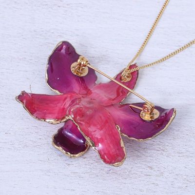 Alternate image for Gold-Plated Orchid Petal Pendant Necklace and Brooch Orchid Magic in Red
