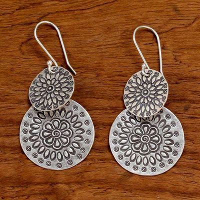 Alternate image for Handmade Karen Silver Dangle Earrings from Thailand Karen Sunflowers