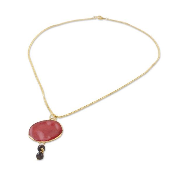 Alternate image for Garnet and Gold Plated Natural Rose Petal Pendant Necklace Autumn Red Rose