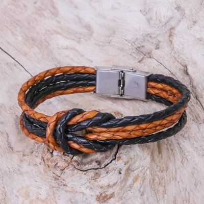 Alternate image for Handmade Brown  Black Leather Braid Unity Bracelet Nostalgia Unity