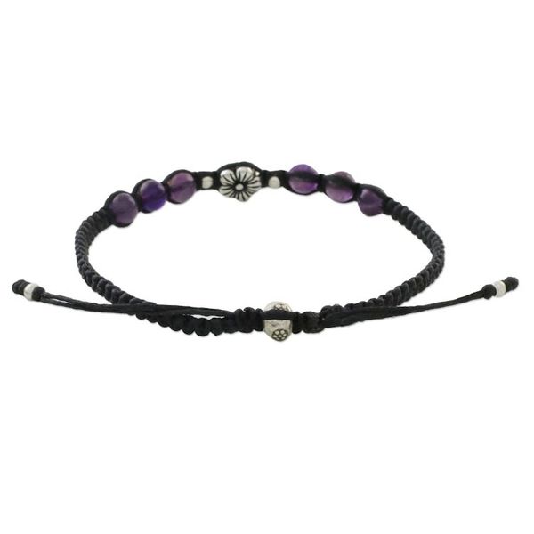 Alternate image for Floral Amethyst and Karen Silver Beaded Bracelet Calm and Tranquil