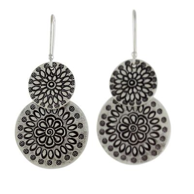 Alternate image for Handmade Karen Silver Dangle Earrings from Thailand Karen Sunflowers