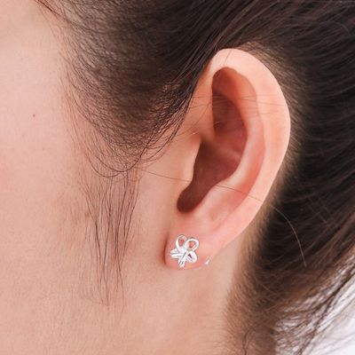 Alternate image for Handcrafted Thai Sterling Silver Floral Stud Earrings Floral Delicacy