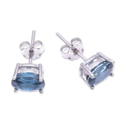 Alternate image for Faceted Blue Topaz Stud Earrings from Thailand London Ovals