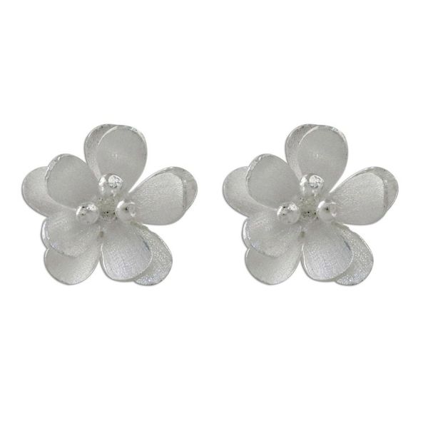 Alternate image for Flower-Shaped Sterling Silver Button Earrings from Thailand Fantastic Blossoms
