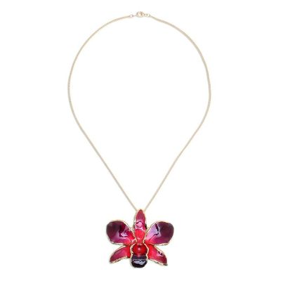 Alternate image for Gold-Plated Orchid Petal Pendant Necklace and Brooch Orchid Magic in Red