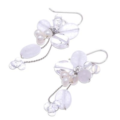 Alternate image for Pearl and Quartz Dangle Earrings Radiant Bouquet