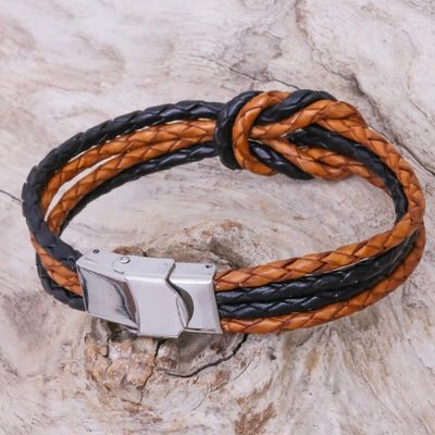 Alternate image for Handmade Brown  Black Leather Braid Unity Bracelet Nostalgia Unity