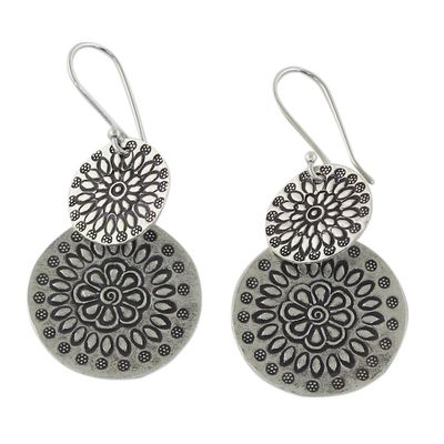 Alternate image for Handmade Karen Silver Dangle Earrings from Thailand Karen Sunflowers