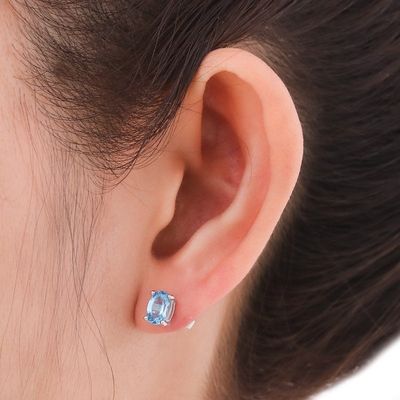 Alternate image for Faceted Blue Topaz Stud Earrings from Thailand London Ovals