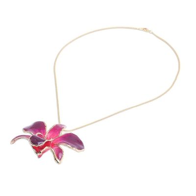 Alternate image for Gold-Plated Orchid Petal Pendant Necklace and Brooch Orchid Magic in Red