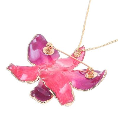 Alternate image for Gold-Plated Orchid Petal Pendant Necklace and Brooch Orchid Magic in Red