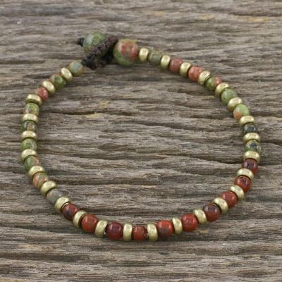 Alternate image for Unakite Red Jasper Brass Beaded Adjustable Bracelet Mystic Field