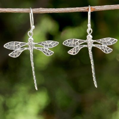 Alternate image for Dragonfly Sterling Silver Dangle Earrings from Thailand Skyward Wanderers