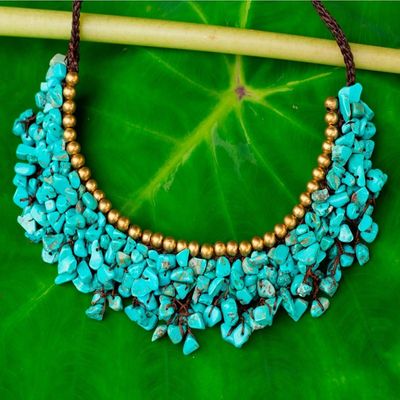 Alternate image for Turquoise Colored Calcite and Brass Beaded Necklace Pool Party