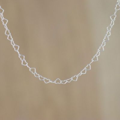 Alternate image for Sterling Silver Heart Link Necklace 3mm from Thailand Lots of Love