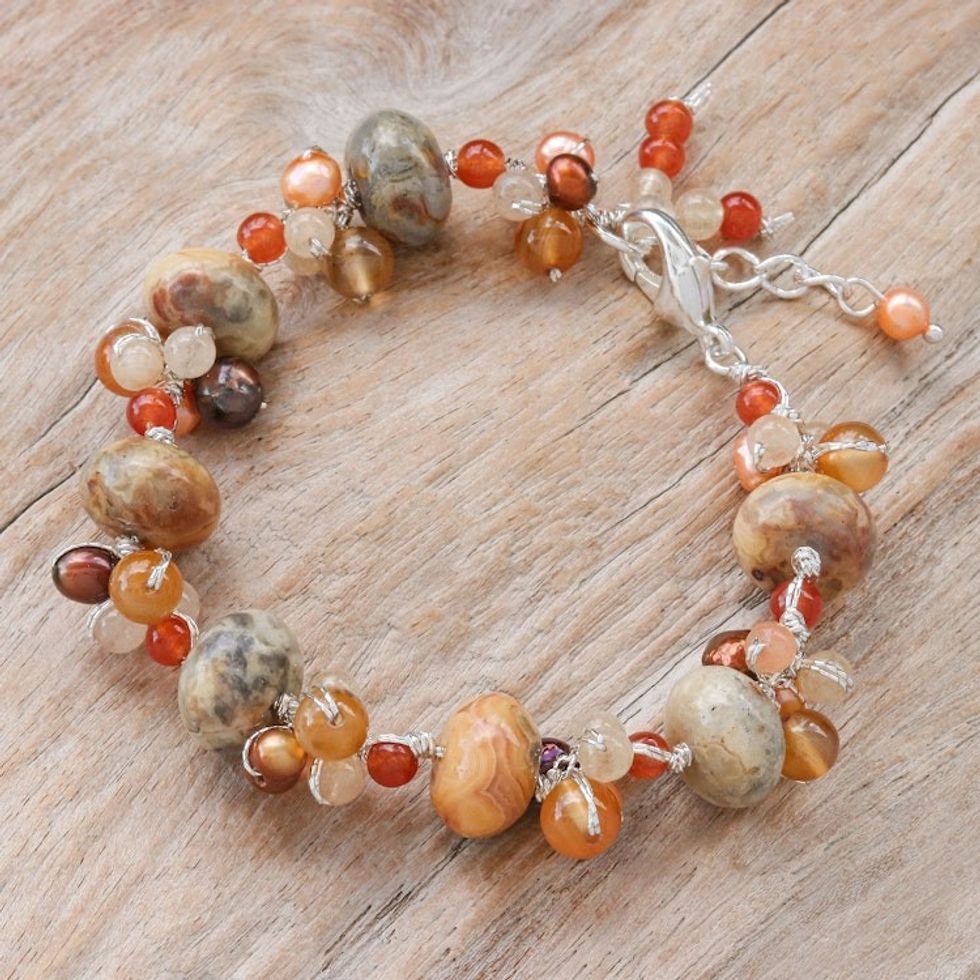 Cultured Pearl and Carnelian Beaded Bracelet 'Summer Apricot'